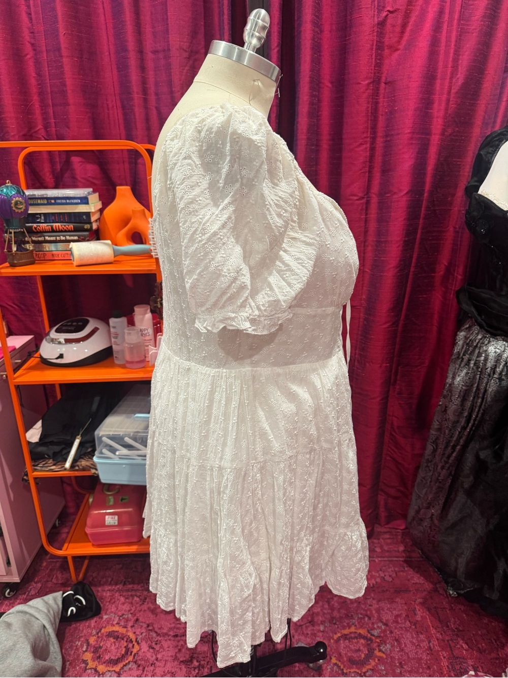 Cider White Eyelet Lace Puff Sleeve Mini Dress - Picture 4 of 4